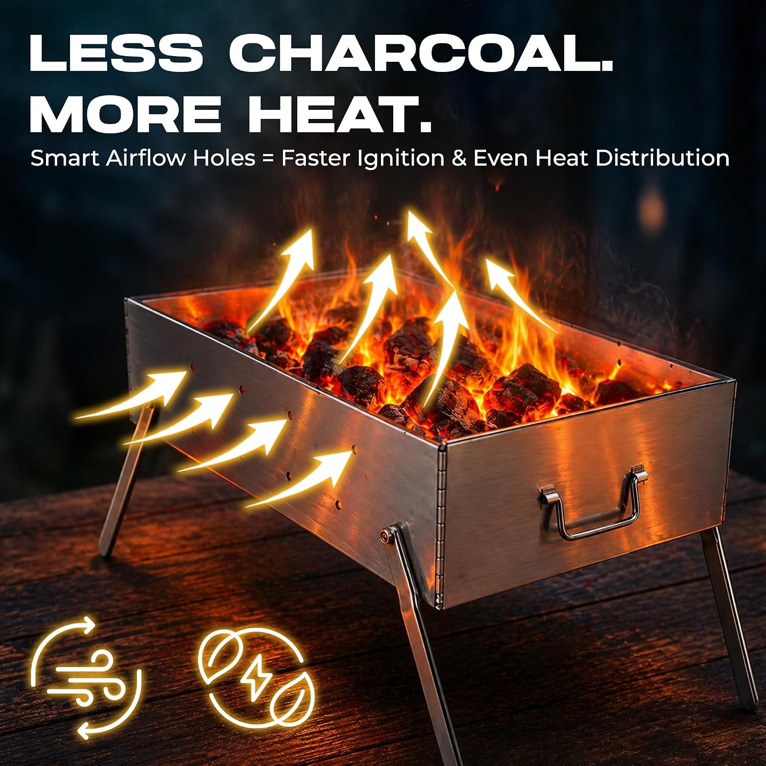 TSG Portable Stainless Steel Mangal Charcoal Grill For Shish Kebab, Steaks, Burgers | 20X12Inch| Includes 6 Skewers, 2 Tongs & Carry Bag | Foldable & Rustproof for Outdoor Cooking | Serves 8-12 People