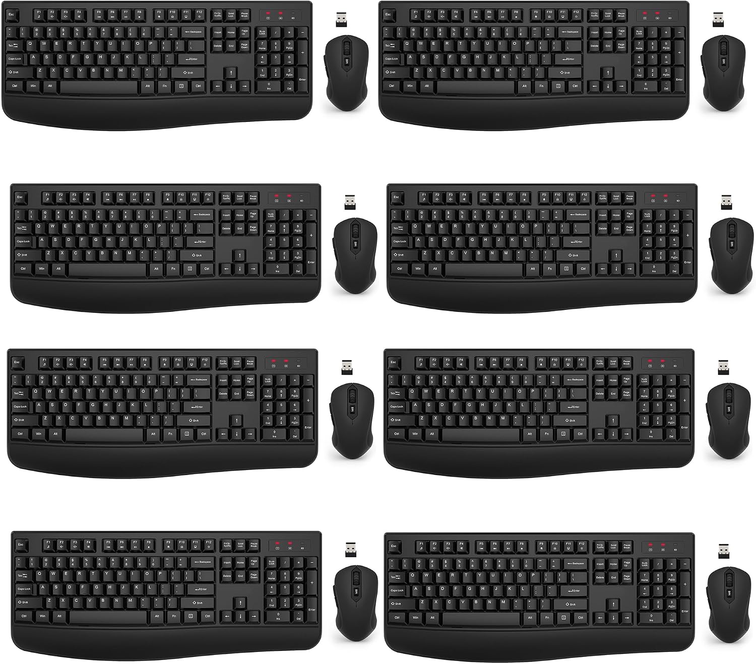 Wireless Keyboard and Mouse Combo, EDJO 2.4G Full-Sized Ergonomic Computer Keyboard with Wrist Rest and 3 Level DPI Adjustable Wireless Mouse for Windows, Mac OS Desktop/Laptop/PC(8 Pack)