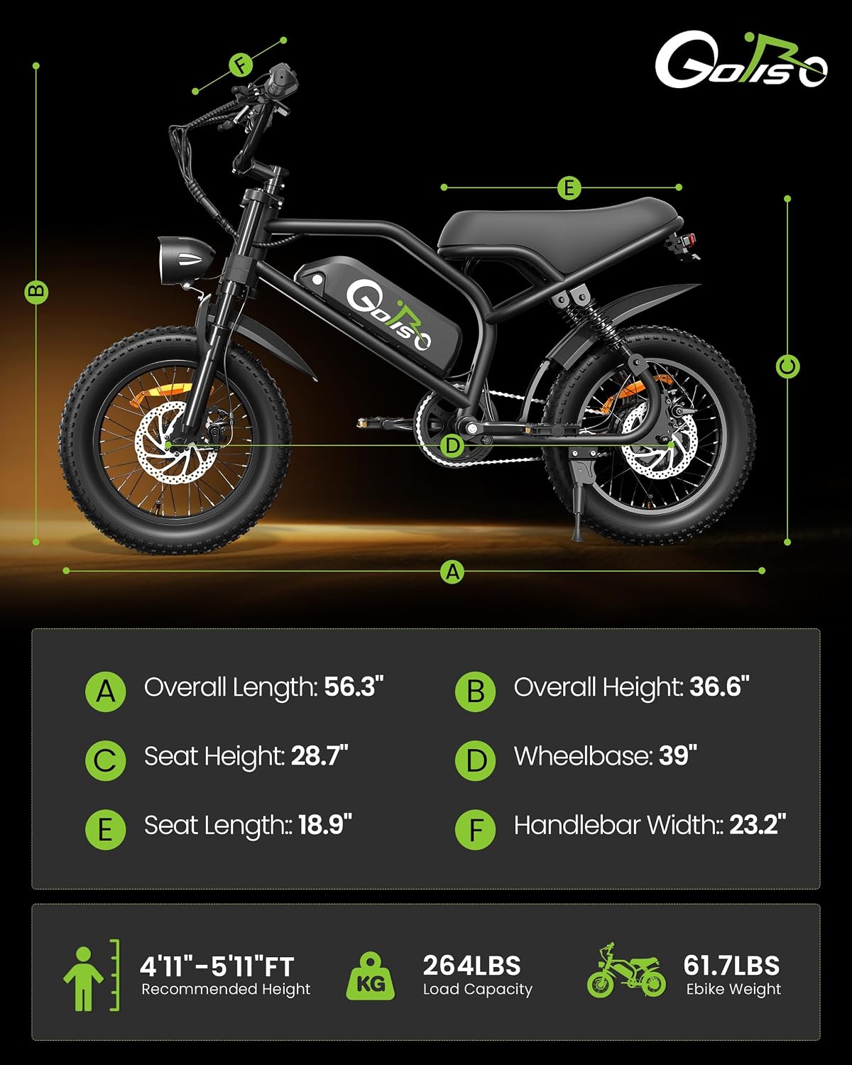 ADISTAR 16' Electric Bike for Adults/Teens, Peak 1500W & 65 Miles Long Range, 48V 15.6Ah Battery, Up to 28Mph, Full Suspension Fat Tire All-Terrain EBike on Mountains,Snow,Sand,Black