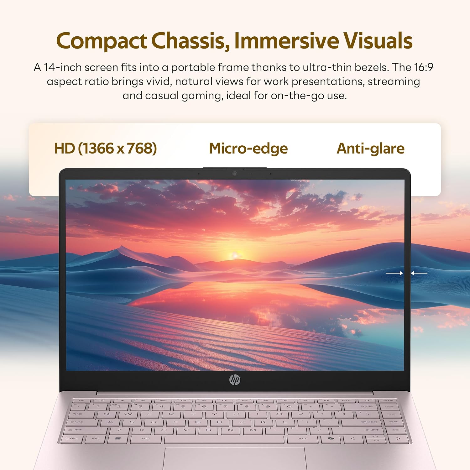 HP Flagship 14' HD Student&Business Laptop with AI Copilot, 13th Gen Intel 4-Core, 4GB RAM, 1.12TB Storage (128GB UFS + 1TB Docking Station), 1 Year Office 365, Wi-Fi 6, Win 11 S, Tranquil Pink