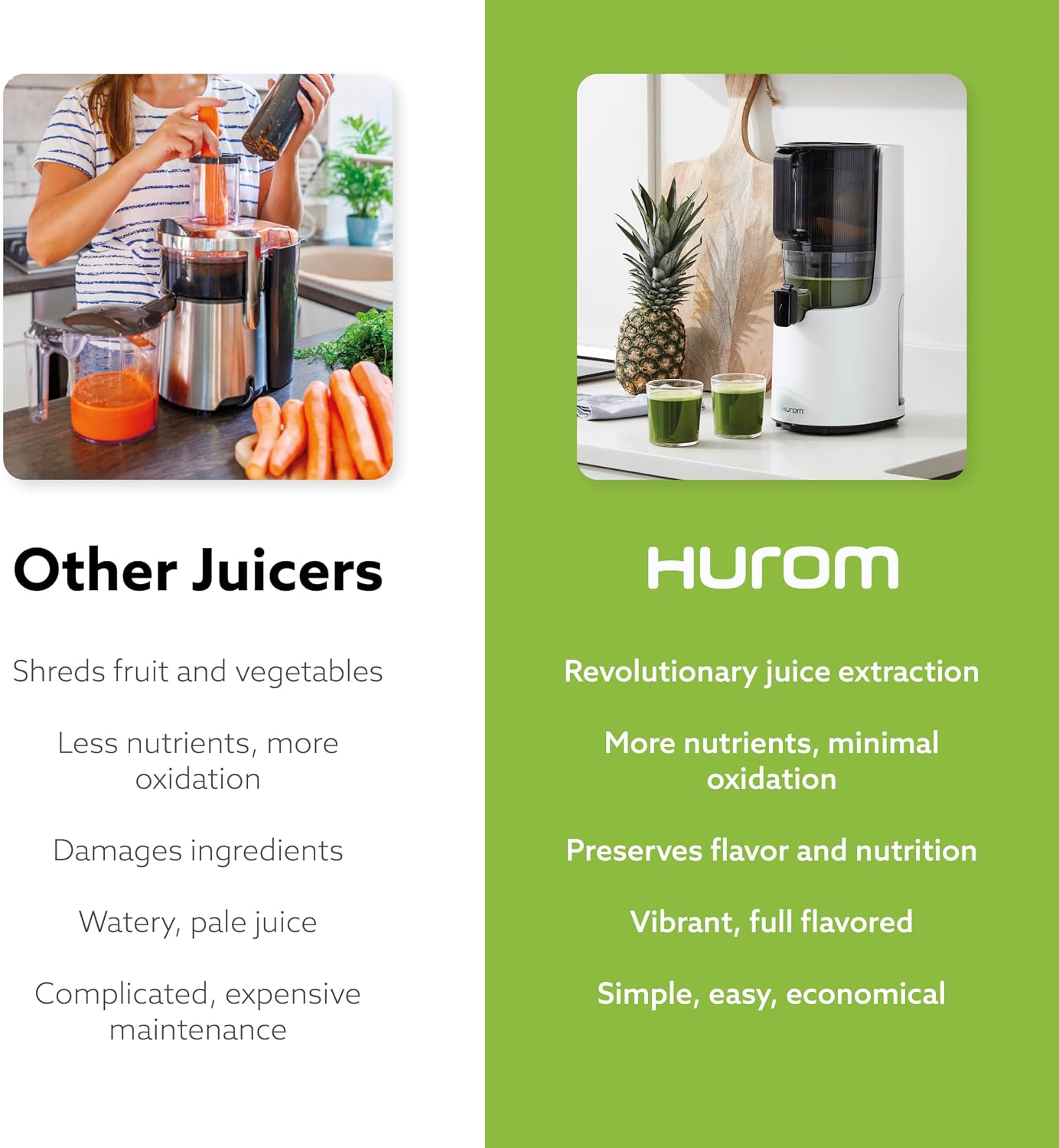 Hurom H200 Renewed Easy Clean Slow Juicer, Silver | Hands-Free | Hopper Fits Whole Produce | Quiet Motor | BPA Free | Easy Assembly | Cold Press Masticating Juicer