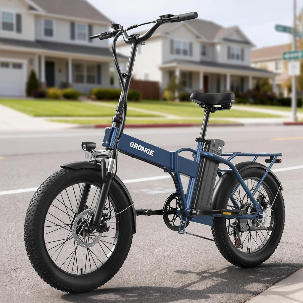 QRONGE Folding Electric Bike, E-Bike Foldable 1000W Peak, 48V 13.5AH Removable Battery Ebike, 20' Fat Tire, 70 Max Miles Range, 28maxMPH, Electric Bike for Adults, Adult Electric Bicycles for Commute