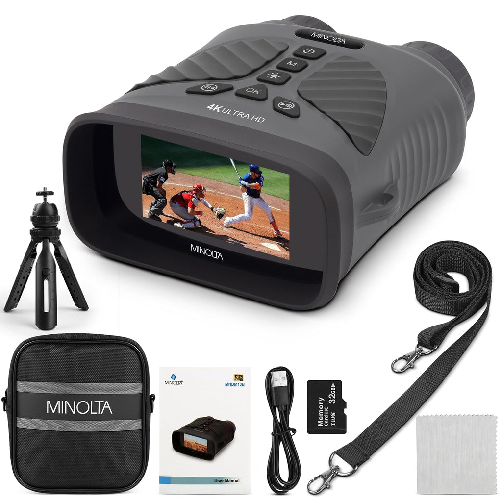 Minolta 10x25 Digital Night Vision Monocular w/Built-in 4K HD Video Camera (Gray)