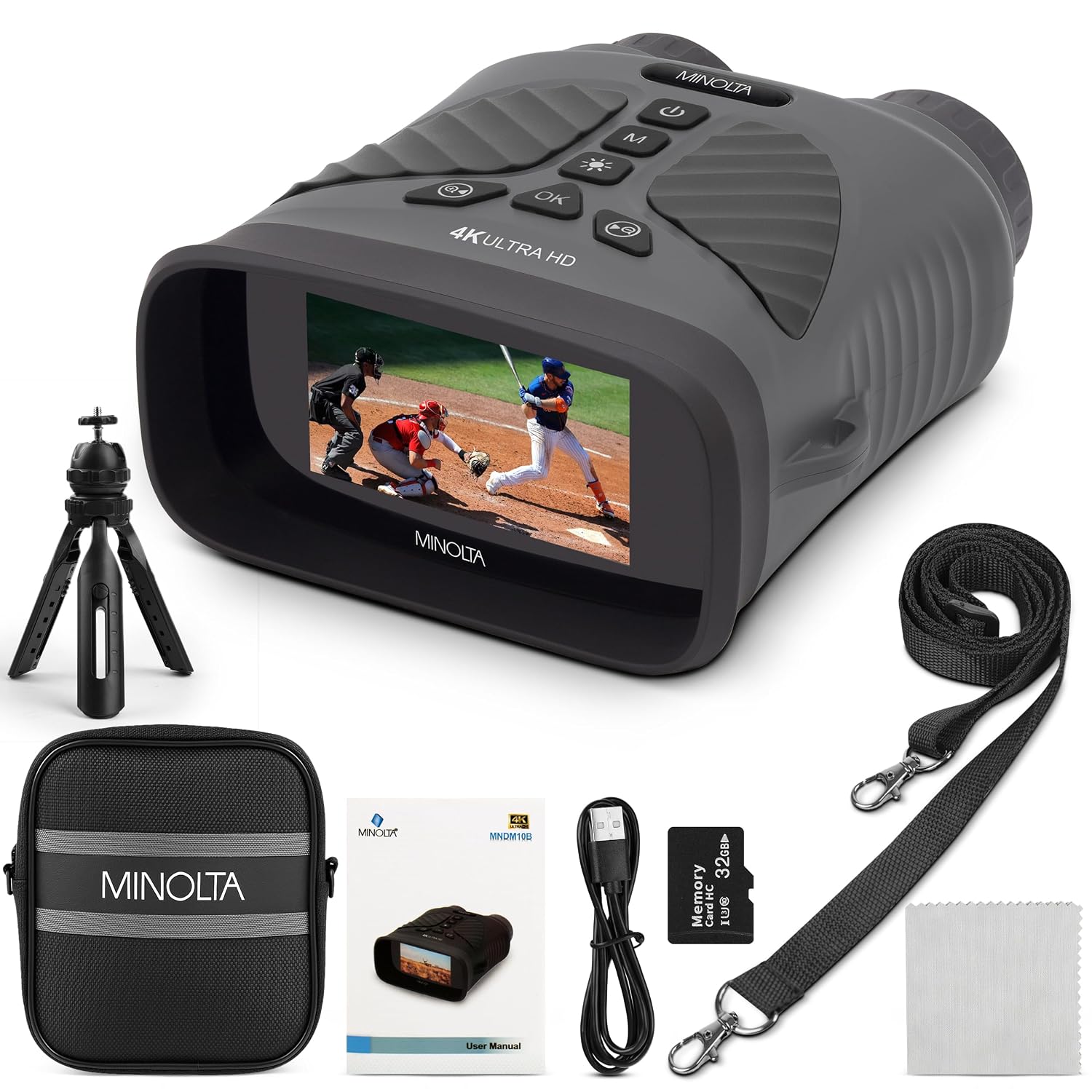 Minolta 10x25 Digital Night Vision Monocular w/Built-in 4K HD Video Camera (Gray)