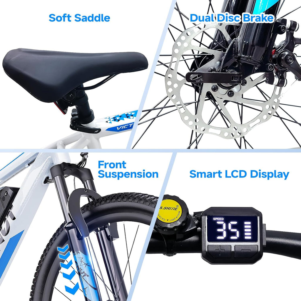 Totem Electric Bike for Adults, 750W Peak 26' Ebike for Men Women Teens with 375WH Babttery 21 Speed 20Mph, Up to 40Miles Front Suspension, Commuting E-Bike Mountain Bicycle