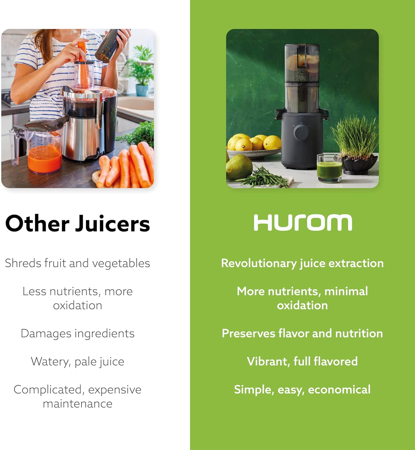 Hurom H310 Easy Clean Slow Juicer, White | Compact | Quiet Motor | Hopper Fits Whole Produce | Scrub Free | Easy Assembly | Cold Press Masticating Juicer