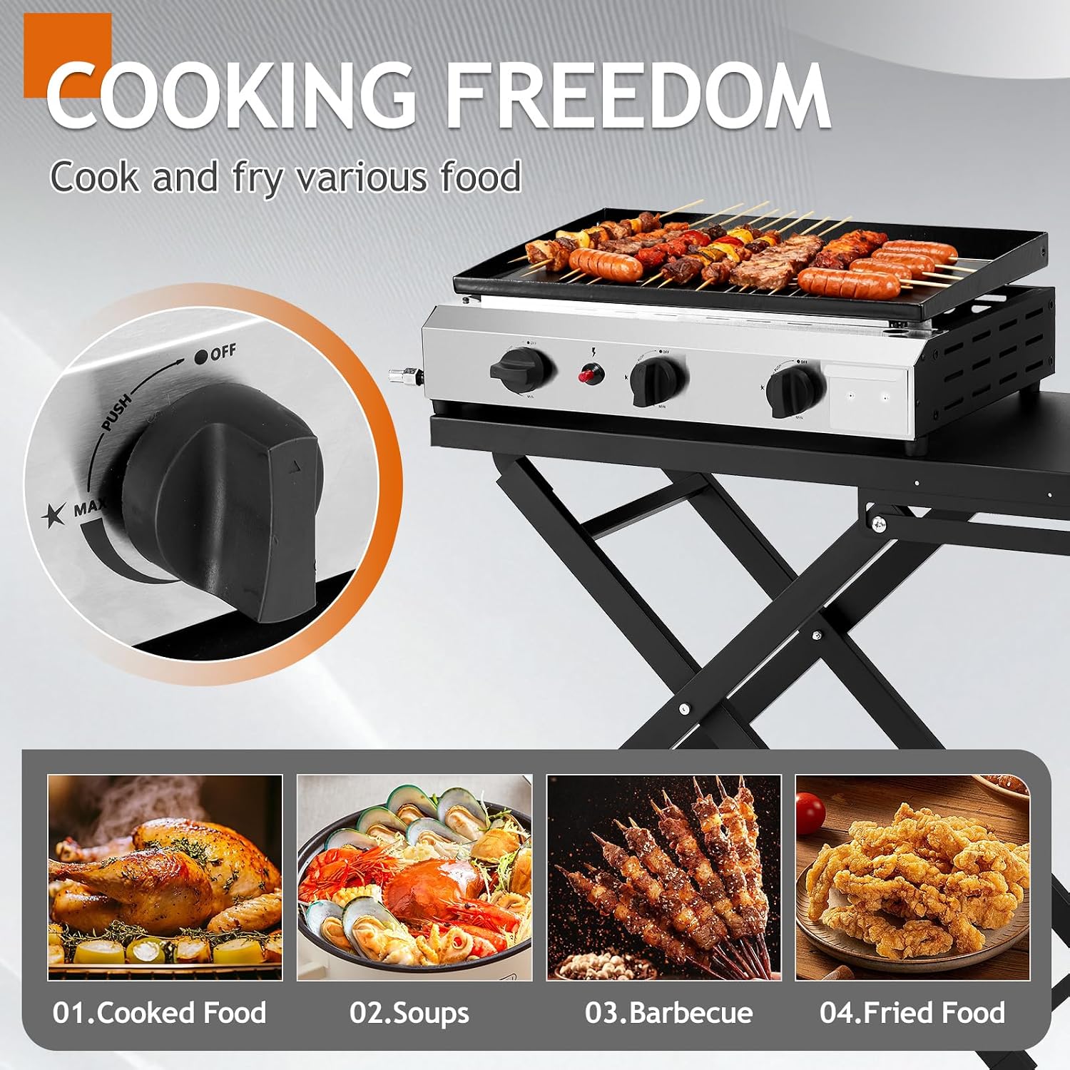 Outvita 3 Burner Foldable Propane Griddle with Wheels & Enameled Tray, 30000 BTU Portable Flat Top Gas Grill with Electronic Ignition & Regulator for Outdoor Cooking Camping BBQ Tailgating Picnicking