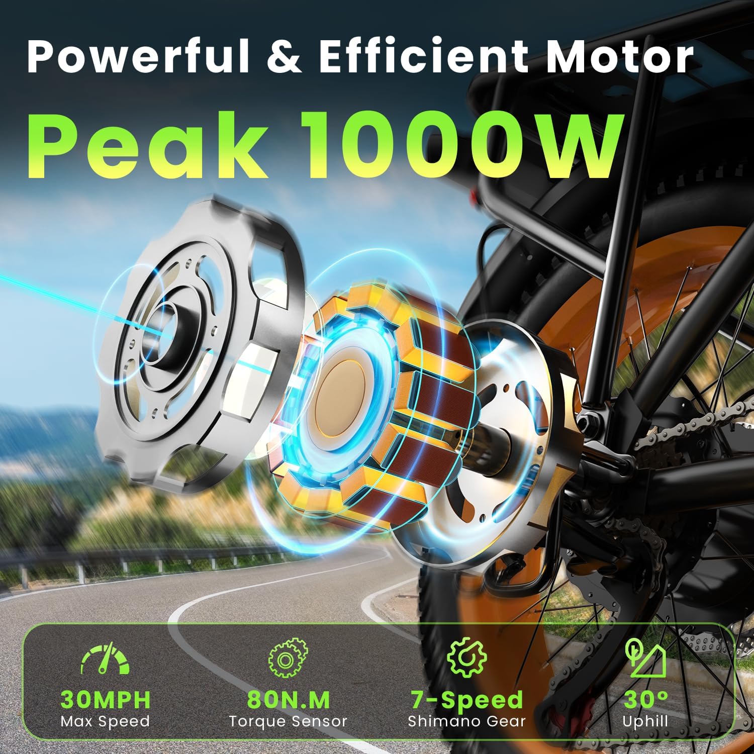 Folding Electric Bike for Adults and Seniors, 1000W Motor 48V 20AH Battery 30MPH 80 Miles, 20' Fat Tire All Terrain Ebike, 7-Speed Commuter E Bike, Step-Thru Electric Bicycle for Women and Teens