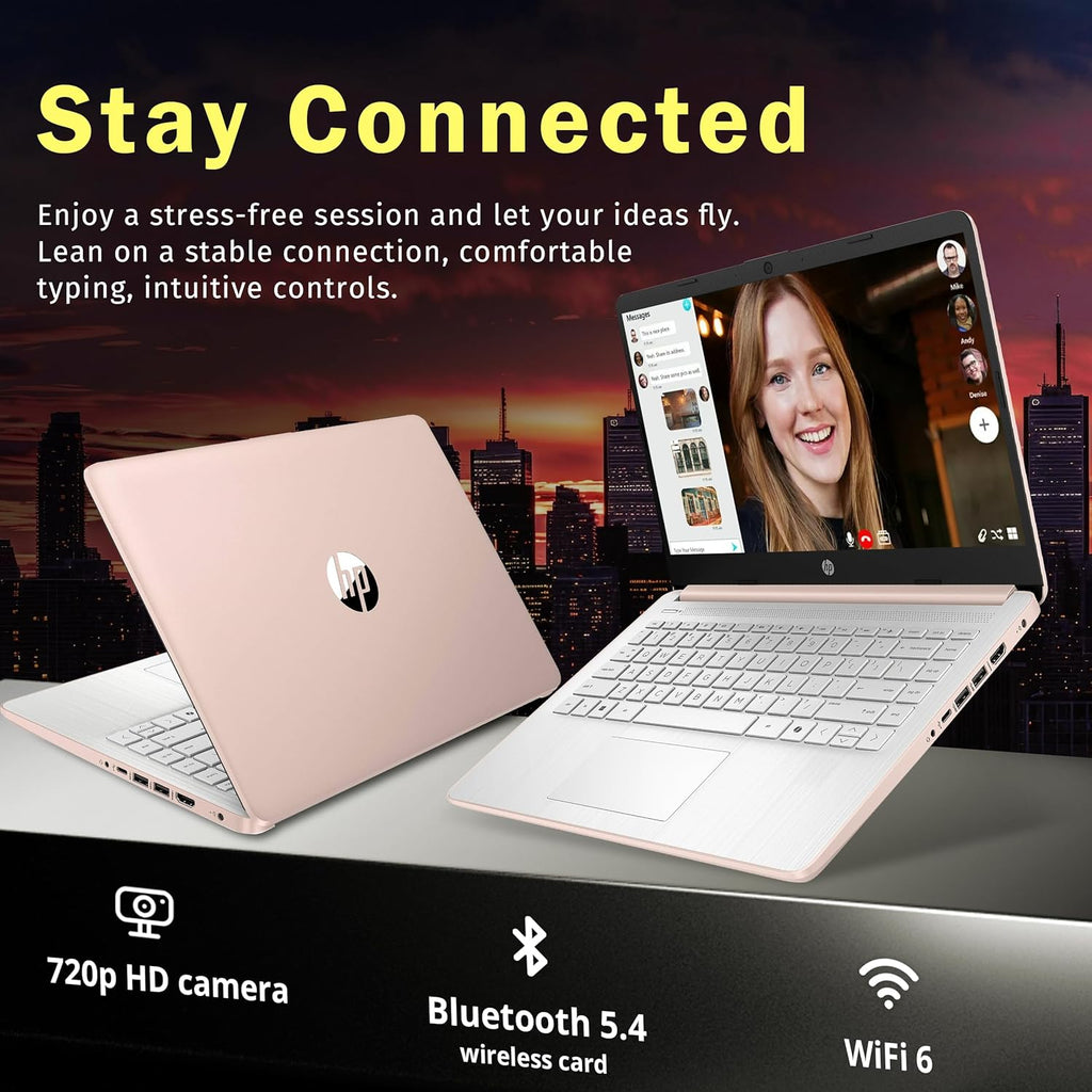 HP Stream 14' HD BrightView Laptop, Intel Celeron N150, 16GB RAM, 288GB Storage (128GB UFS + 160GB Docking Station Set), Intel UHD Graphics, 720p Webcam, Wi-Fi, 1 Year Office 365, Win 11 S, Gold