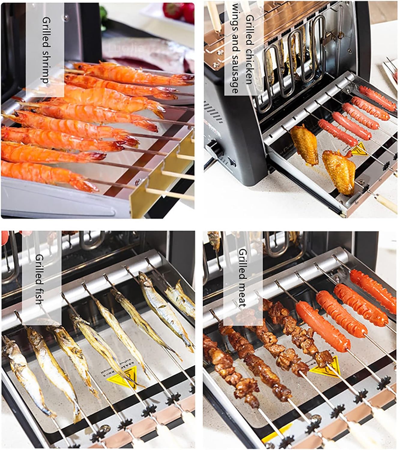 Indoor Smokeless Electric BBQ Grill, 360° Automatic Rotation Kebab Machine, Adjustable Temperature and Drain Pan Design, for Party and Cookout Home Restaurant Kitchen