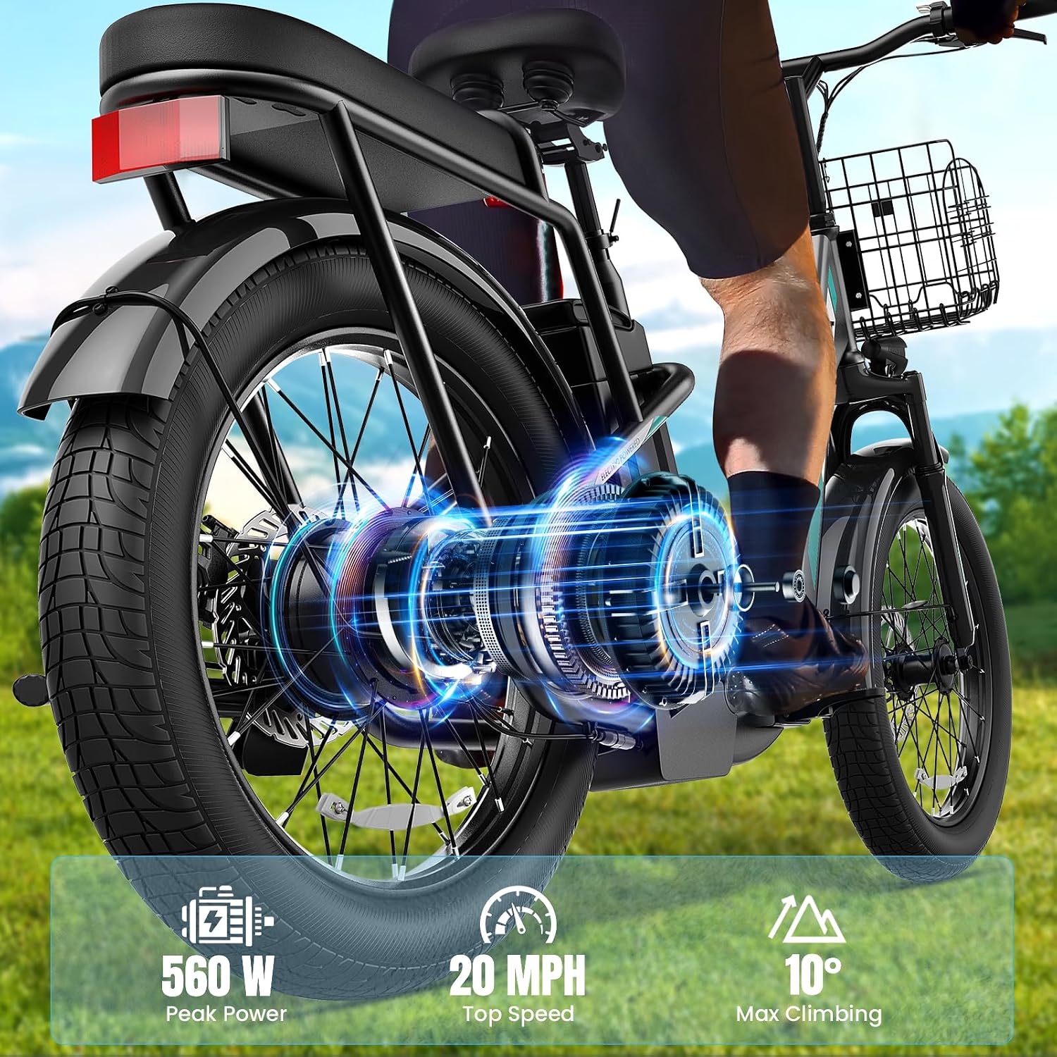 Caroma Peak 1200W/800W/500W/ Electric Scooter with Seat, 20' Off-Road Tires, 15/25/30Miles Range, 20MPH Top Speed, Adjustable Electric Scooter for Adults with Basket, Adults Ebike for Commuting
