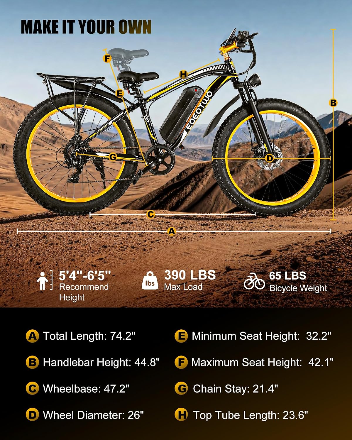Electric Bike for Adults,1500W Peak Motor E Bikes, 26' Fat Tire Electric Bicycle, 28+ MPH 60 Miles Electric Mountain Bike, Removable Battery, Dual Brake, 7 Speed