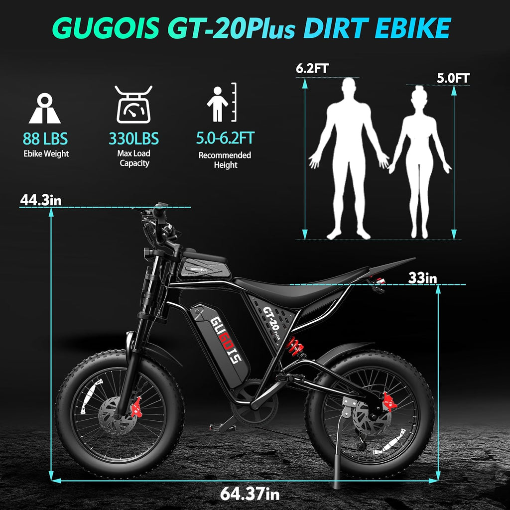Rakowe Electric Bike for Adults, 1000W-2000W Peak, 20' Fat Tire Electric Dirt Bike, 48V Removable Battery, Up to 30-34MPH & 45-80 Miles, Full Suspension, Dual Disc Brakes, 7-Speed All-Terrain E-Bike