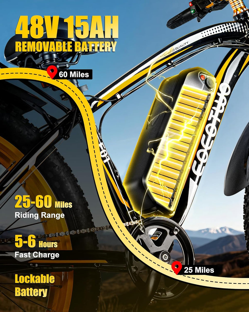 Electric Bike for Adults,1500W Peak Motor E Bikes, 26' Fat Tire Electric Bicycle, 28+ MPH 60 Miles Electric Mountain Bike, Removable Battery, Dual Brake, 7 Speed