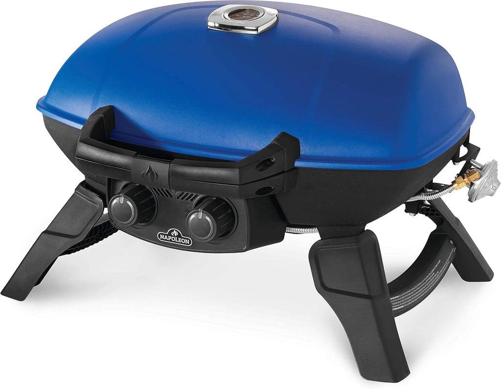 Napoleon TravelQ 285 Portable Propane Gas Grill, Blue, 2 Burners, Tailgating, Camping, and Small Outdoor Spaces