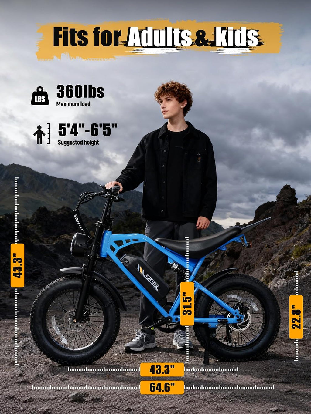 ESKUTE V200 Electric Dirt Bike for Adults,52V20.8Ah Battery,20' x4.0 Fat Tire,32MPH,NFC Unlock Color Display,7-Speed Dual Suspension,Dirt E-Bike,80 Miles, Streamlined Frame, E-Bike for Youth & Adults