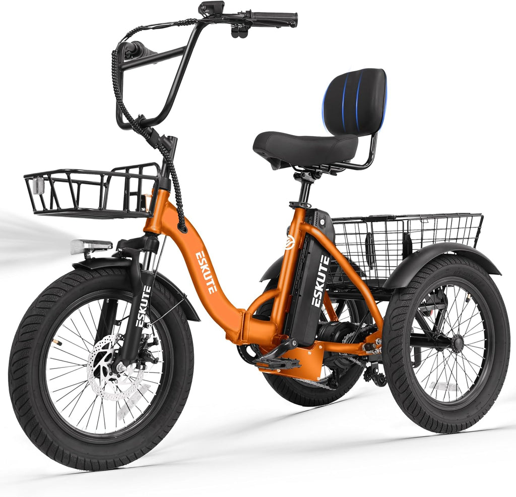 ESKUTE E Trike Electric Bike, Peak 1200W Brushless Motor Folding Trike 18X3.0 Fat Tire Ebike, 624Wh Removable Battery, Step-Thru 3 Wheel Electric Bicycle, Up to 55 Miles, 18MPH+ Tricycle for Adults