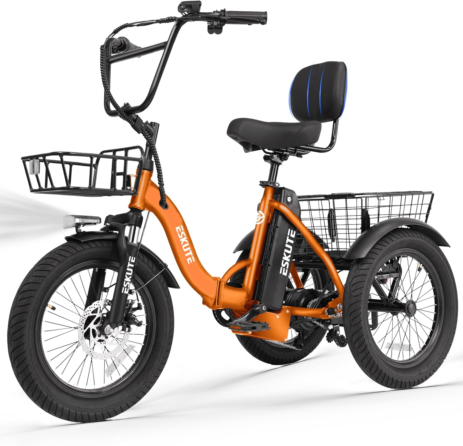 ESKUTE E Trike Electric Bike, Peak 1200W Brushless Motor Folding Trike 18X3.0 Fat Tire Ebike, 624Wh Removable Battery, Step-Thru 3 Wheel Electric Bicycle, Up to 55 Miles, 18MPH+ Tricycle for Adults