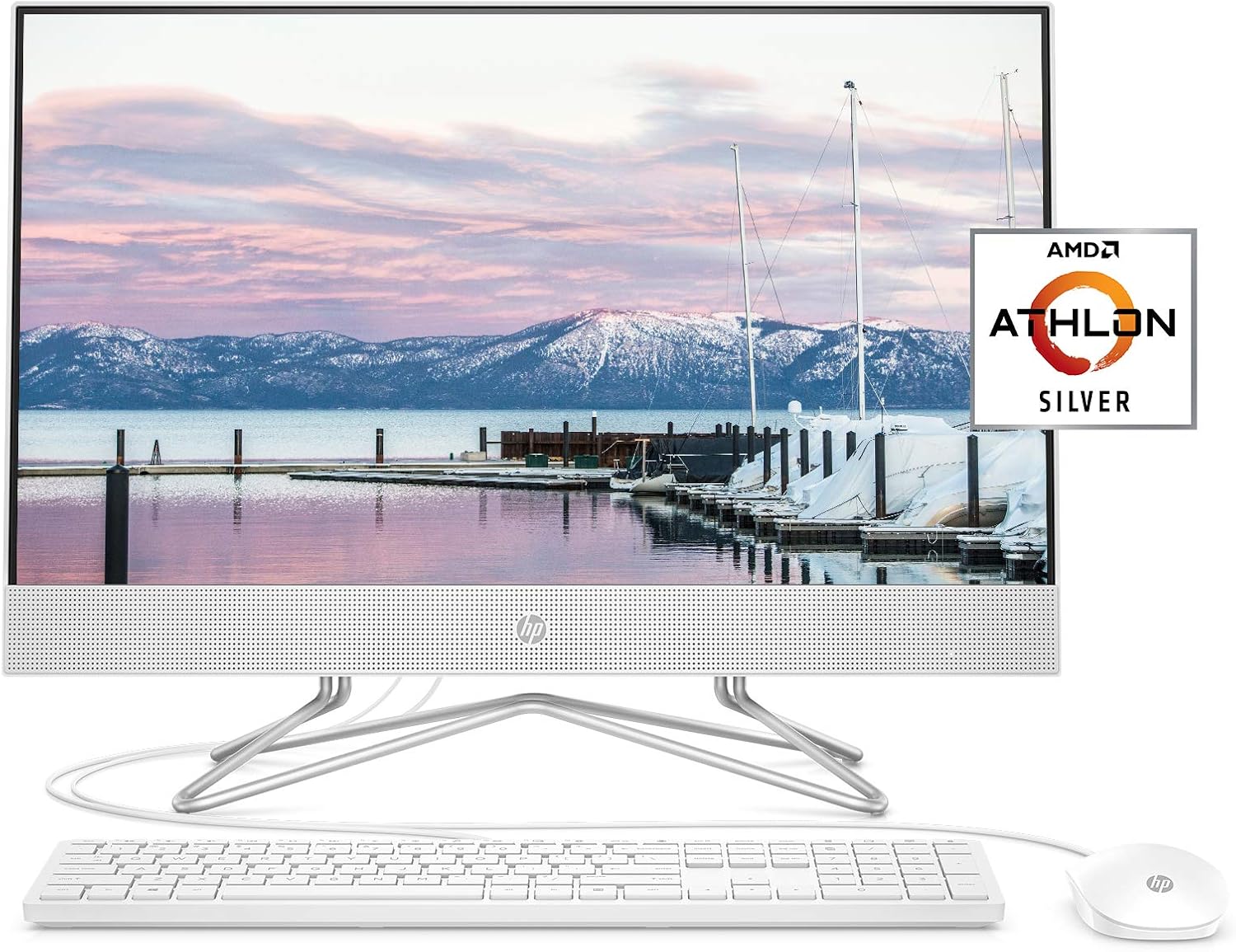 HP 24-inch All-in-One Desktop Computer, AMD Athlon Silver 3050U Processor, 8 GB RAM, 256 GB SSD, Windows 10 Home (24-dd0010, White)