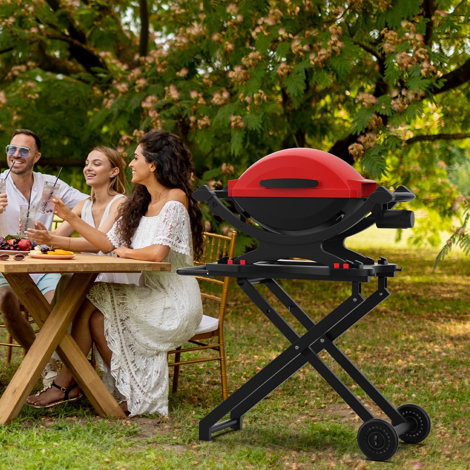 Portable Grill Cart for Weber Q100 Q1000 Q120 Q1200 Q200 Q2000 Q2200 Series Grills, BBQ Folding Grill Stand for Q1400 Q2400 Electric Grills, Grill Table Replace for Weber Q Portable Cart