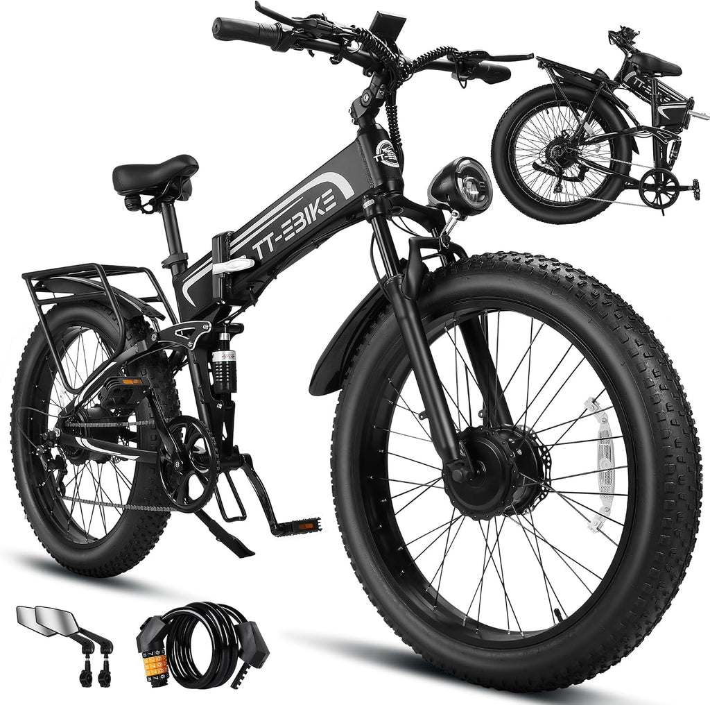 9000W Dual Motor Electric Bike for Adults 42MPH with 60V30A, 26x4 Fat Tire All Terrain Ebikes, Full Suspension E Bike, SHM 7-Speed Gear Electric Bicycle ebike-9000w (9000W60V30A 42MPH)