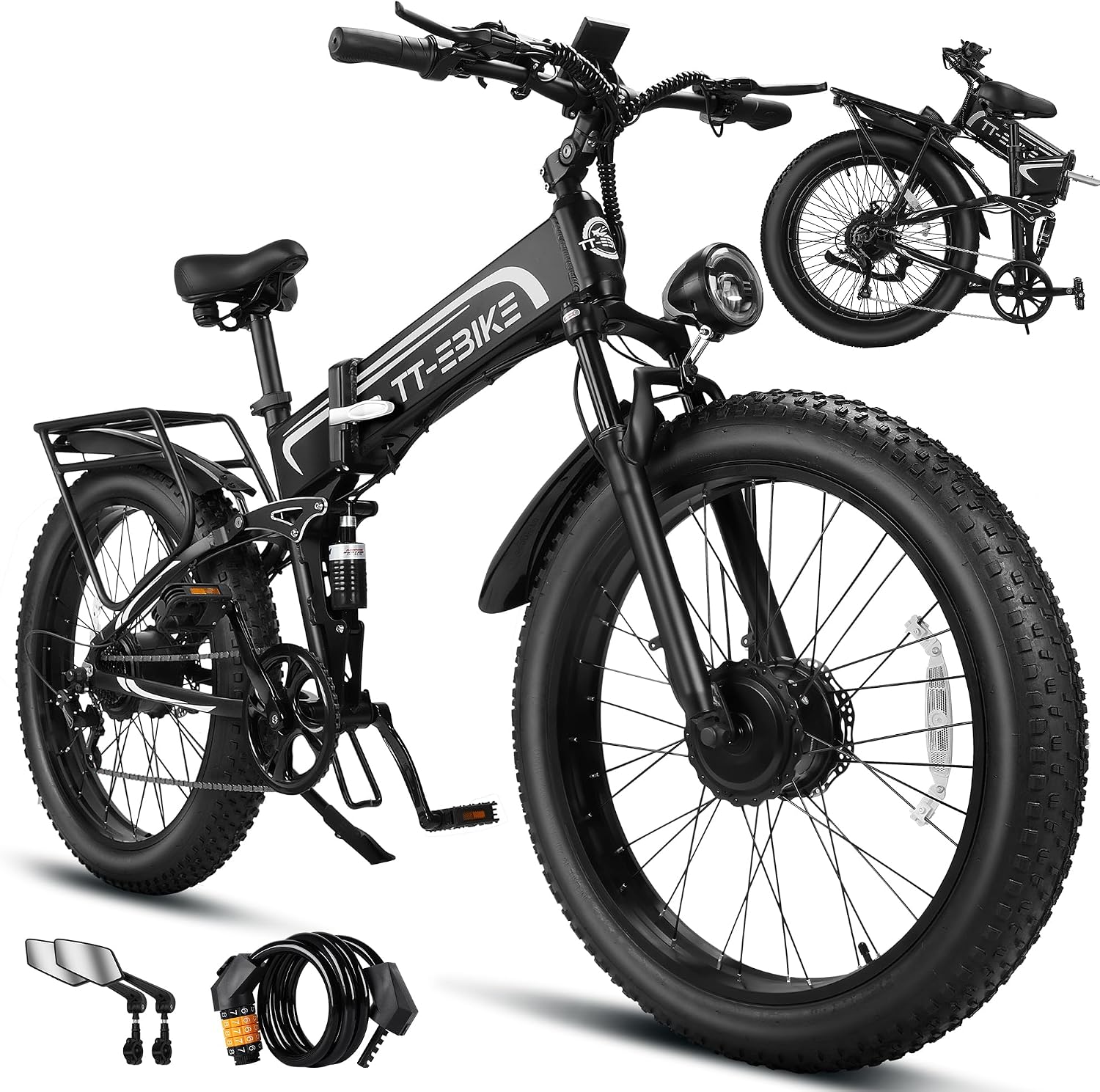 9000W Dual Motor Electric Bike for Adults 42MPH with 60V30A, 26x4 Fat Tire All Terrain Ebikes, Full Suspension E Bike, SHM 7-Speed Gear Electric Bicycle ebike-9000w (9000W60V30A 42MPH)