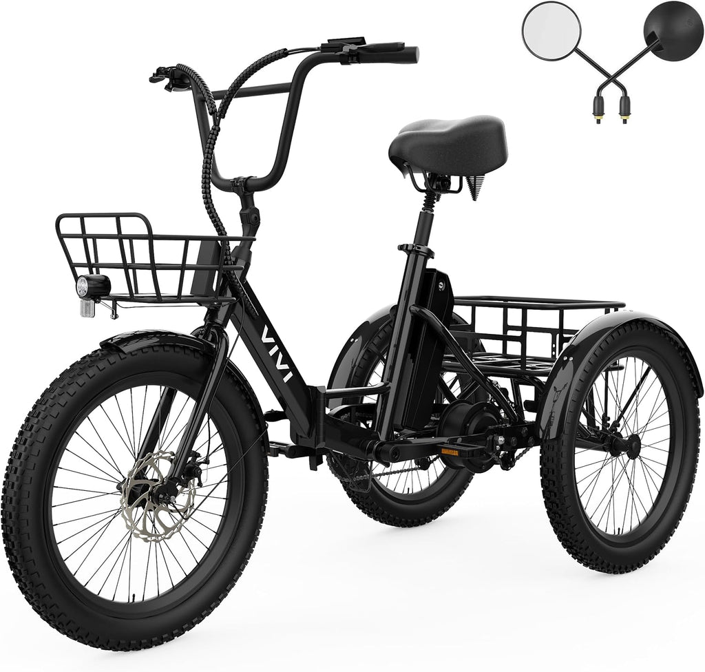 Vivi T01 20' x2.6 Fat Tire Electric Tricycle for Adults, 750W Peak 20'' Folding 3 Wheels Electric Bike, 95% Pre-Assembled, Speed Differential, 15.5MPH Eletric Trike with Bracket
