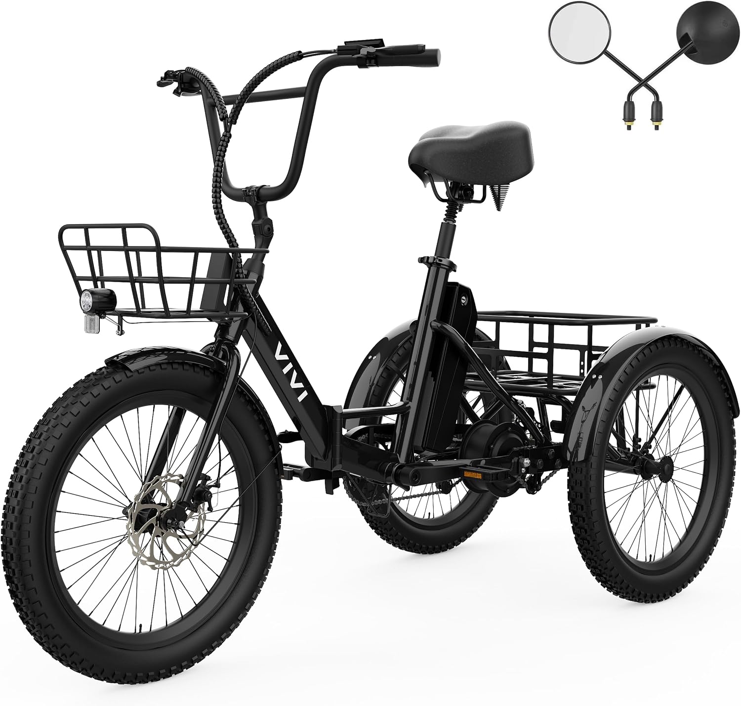 Vivi T01 20' x2.6 Fat Tire Electric Tricycle for Adults, 750W Peak 20'' Folding 3 Wheels Electric Bike, 95% Pre-Assembled, Speed Differential, 15.5MPH Eletric Trike with Bracket