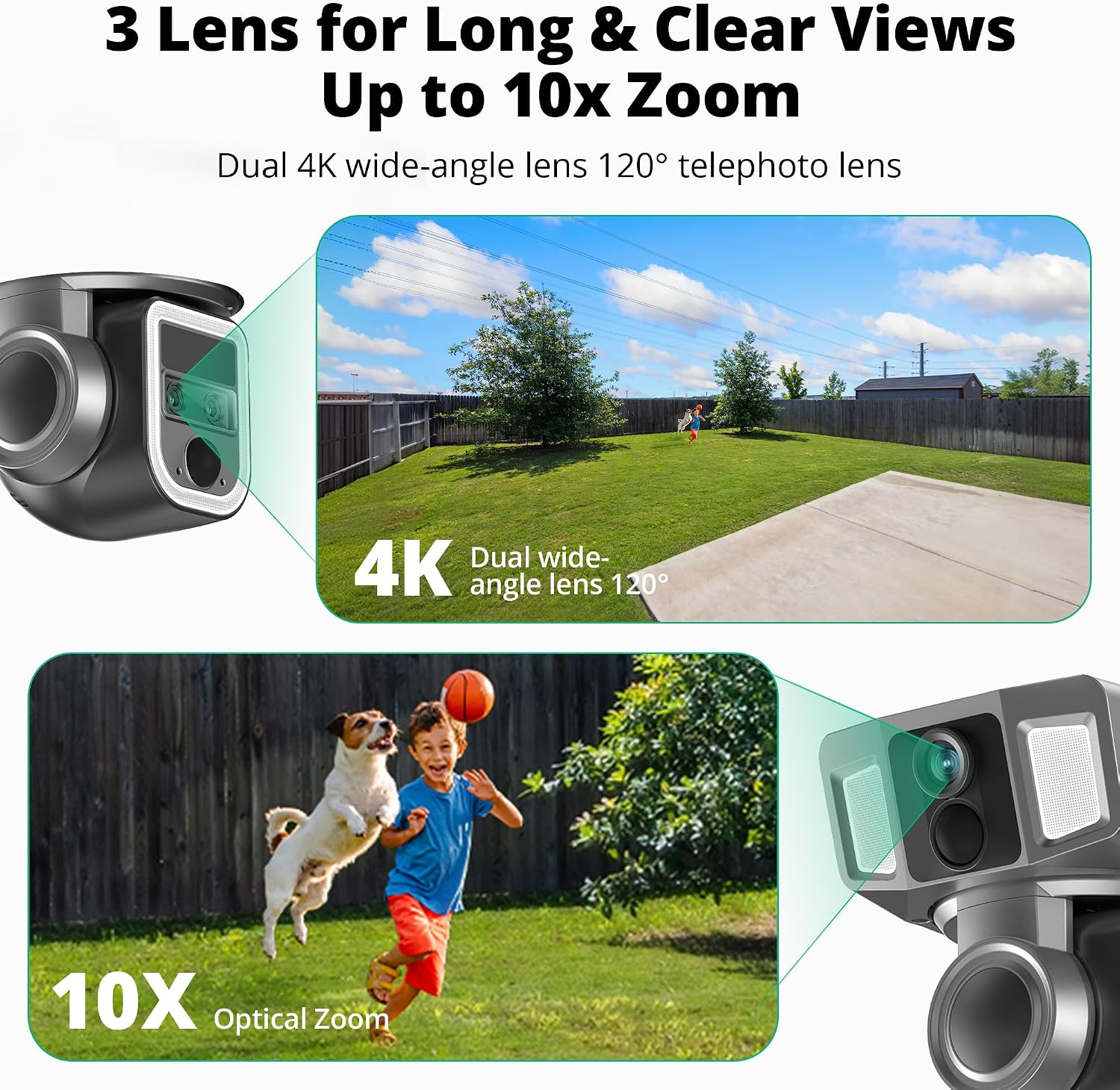 Dragon Touch 4G LTE Cellular Security Camera Outdoor, 4K Wireless Solar Bullet-PTZ Cam, 3 Lens, 10x Optical Zoom, 4G or WiFi 2 Mode, 360° PTZ AI Tracking, SIM Card and 64GB SD Card Included