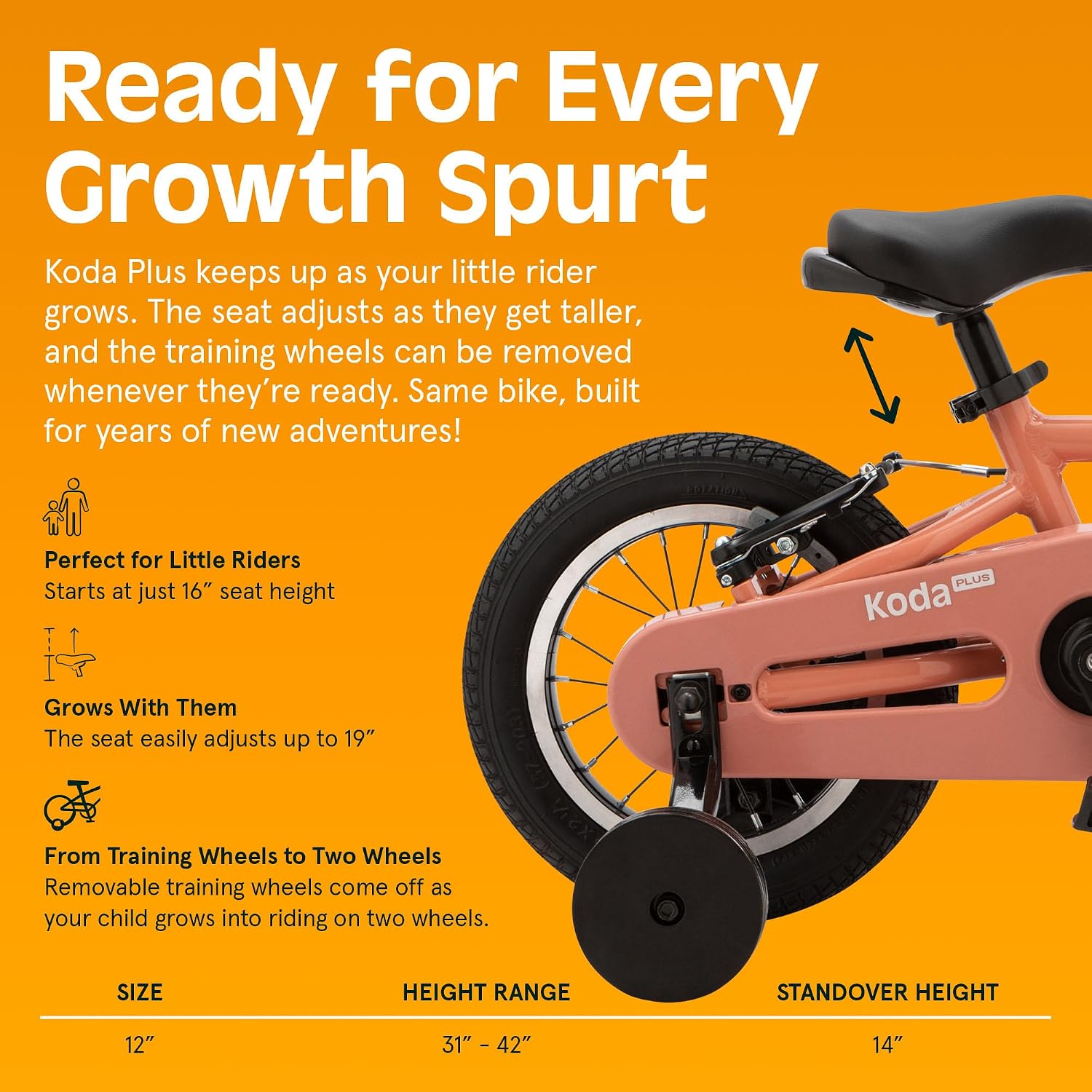 Retrospec Koda Plus Kids Bike for Boys & Girls Ages 2-3 Years - Children's Bicycle, Adjustable Seat & Handlebars, Removable Training Wheels, Front Hand Brakes, Rear Coaster Brake & Safety Bell
