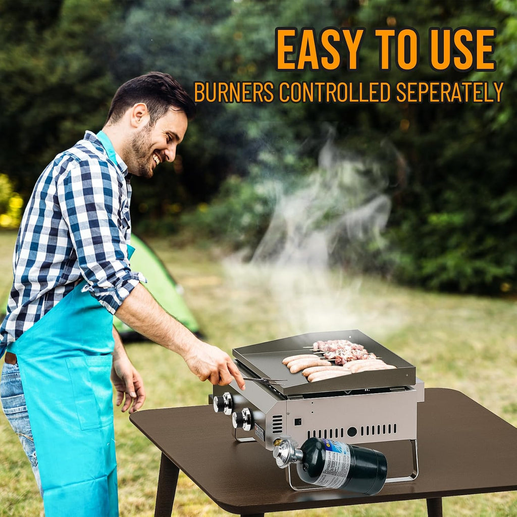 ONLYFIRE GRILLS Tabletop Gas Griddle 2-Burner, Portable Propane Gas Flat Top Griddle 252 SQ.IN Cooking Area, Outdoor Barbecue Stove for Patio BBQ Camping Tailgating RV, Stainless Steel, Classic GS319