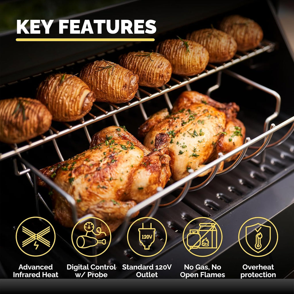 Turbo E XL Electric Grill, 1700W Infrared, Warming Rack and Probe, Apartment Friendly