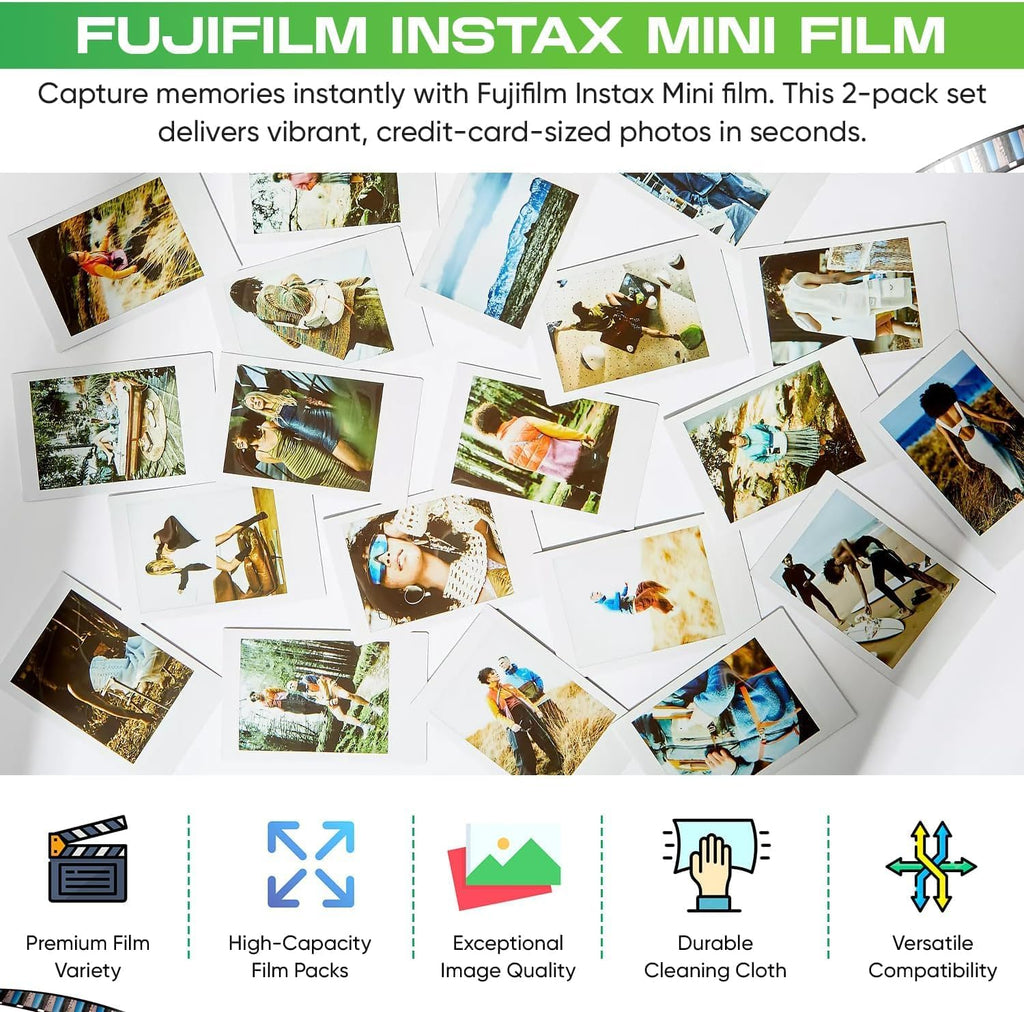 Fujifilm Instax mini Instant Daylight Film (Twin Packs + 32 GB USB Flash Drive) with Sunshine Photo Microfiber Cleaning Cloth... (5 Twin Packs + 32 GB USB Drive)