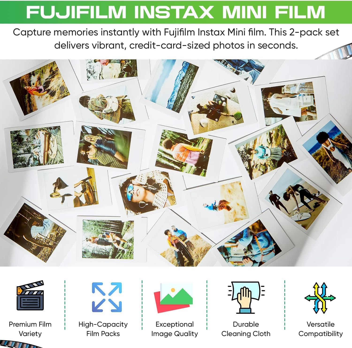 Fujifilm Instax mini Instant Daylight Film (Twin Packs + 32 GB USB Flash Drive) with Sunshine Photo Microfiber Cleaning Cloth... (4 Twin Packs + 32 GB USB Drive)