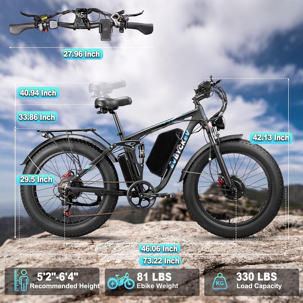 9000W Peak Dual Motor Ebike for Adults 47 MPH Fast ElectricBike, 58V Max Output 1972 Wh Up to 105 Miles Ebikes,24' Fat TireE-Bike,Full Suspension Electric Bicycle for Mountain Commuter