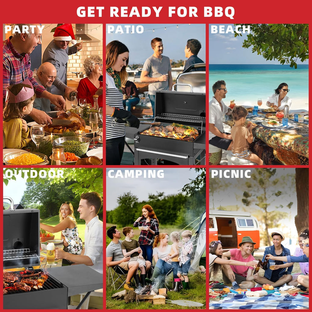 Kendane Charcoal Grill with Side Shelf, 353 Sq.Inch Cooking Area,Large Smoker Barbecue Grill with Warming Rack,Outdoor BBQ Grill with Charcoal Tray for Yard, Camping, Picnic