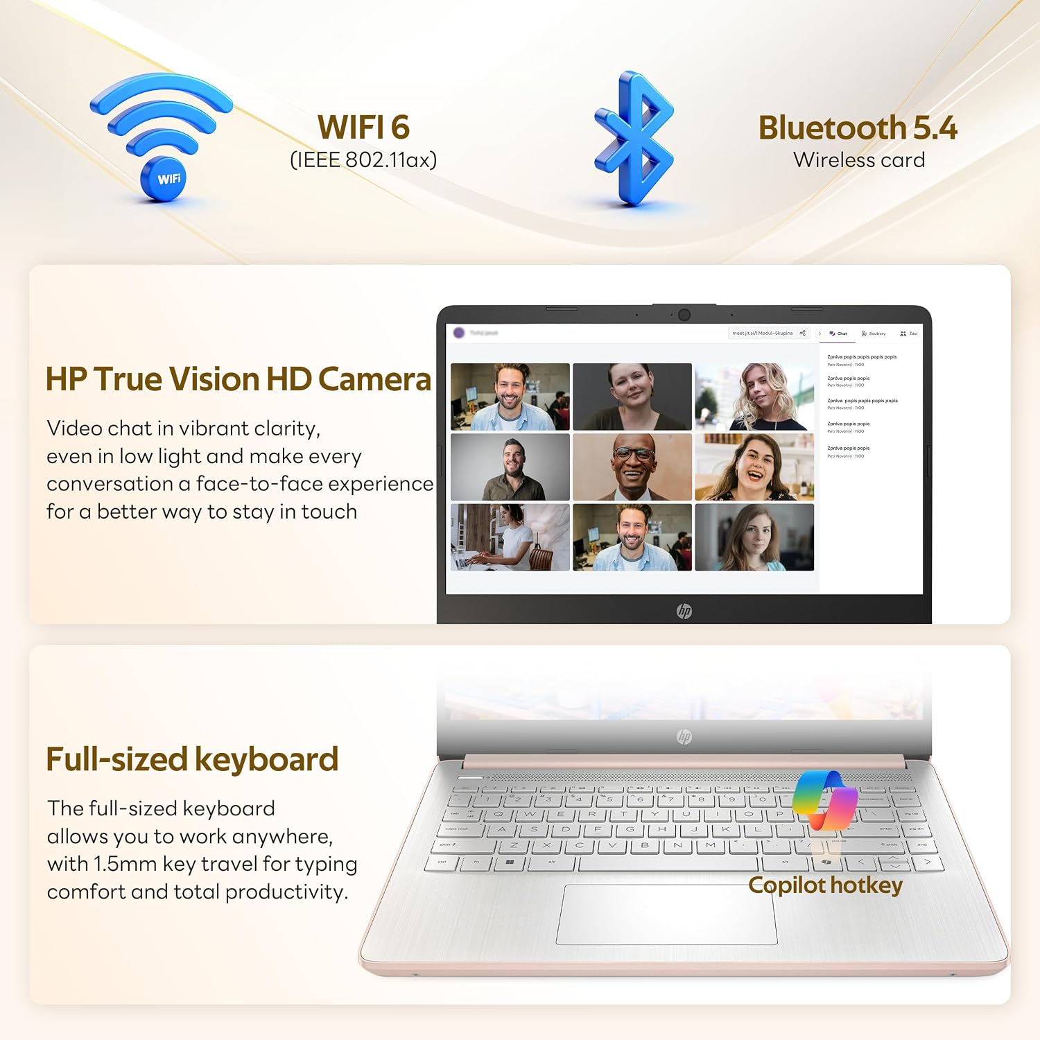 HP Flagship 14' HD Student&Business Laptop with AI Copilot, 13th Gen Intel 4-Core, 4GB RAM, 256GB Storage (128GB UFS + 128GB Docking Station), 1 Year Office 365, 720p Webcam, Win 11, Pale Rose Gold