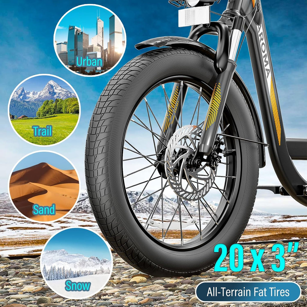 Caroma Peak 500W/800W/1200W Electric Scooter with Seat, 20' Fat Tire Electric Bike with 48V Removable Battery, Up to 30Miles & 20MPH, Adult Scooter for Commuting with Basket&Adjustable Seat