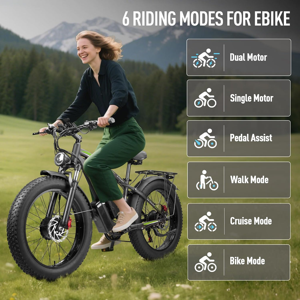 8000W Peak Dual Motor Electric Bike for Adults, 47MPH Fast Fat Tire E-Bike with Detachable Battery, 105Miles Long Range, Hydraulic Disc Brakes, 7-Speed Gears, All-Terrain for Mountain Snow Commuter