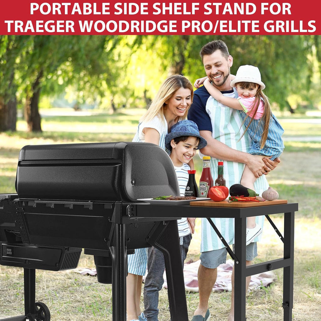 Grill Stand for Traeger Woodridge Pro/Elite Grills, Portable Folding Side Table for Traeger Woodridge Electric Wood Pellet Grill, Extra Side Shelf Provide More Space