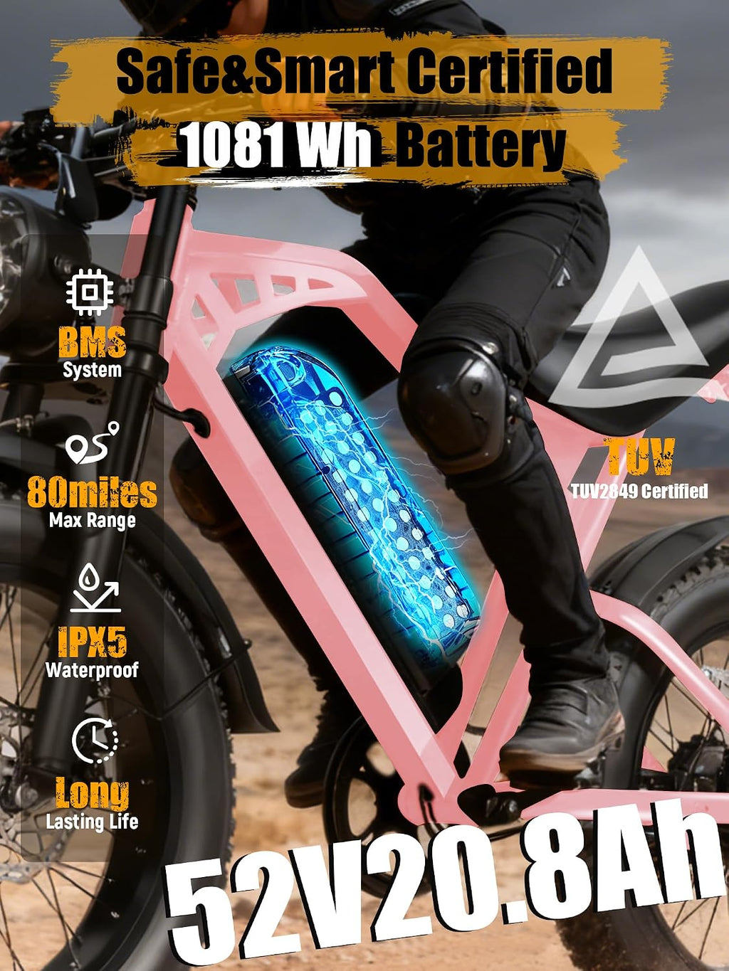 ESKUTE V200 Electric Dirt Bike for Adults,52V20.8Ah Battery,20' x4.0 Fat Tire,32MPH,NFC Unlock Color Display,7-Speed Dual Suspension,Dirt E-Bike,80 Miles, Streamlined Frame, E-Bike for Youth & Adults