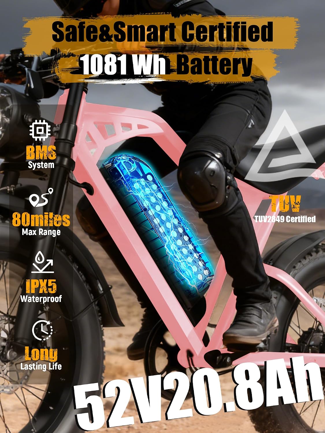 ESKUTE V200 Electric Dirt Bike for Adults,52V20.8Ah Battery,20' x4.0 Fat Tire,32MPH,NFC Unlock Color Display,7-Speed Dual Suspension,Dirt E-Bike,80 Miles, Streamlined Frame, E-Bike for Youth & Adults