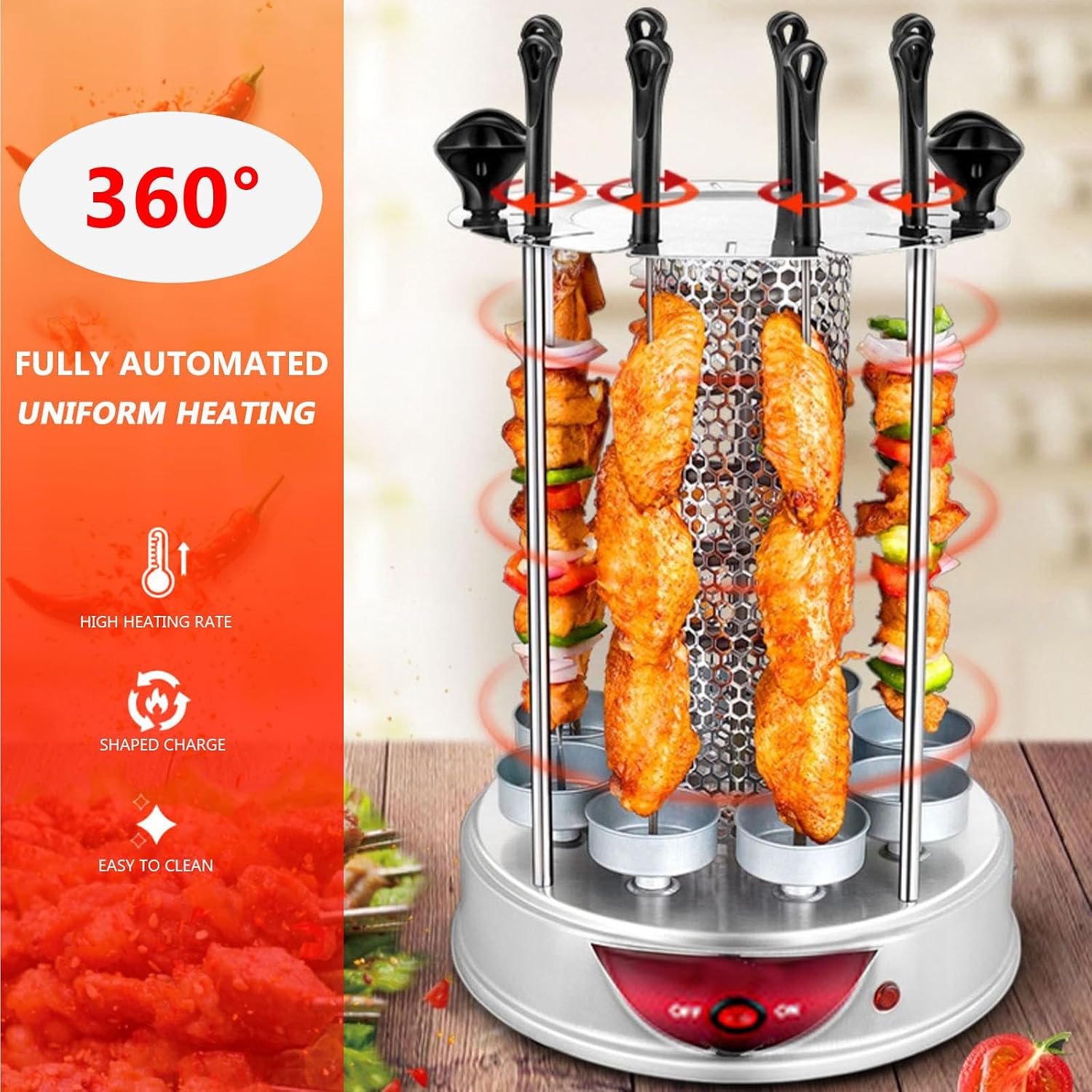 Smokeless Indoor Grill Revolving Vertical Electric Grill Key Control Automatic Rotating Barbecue for Family Gathering
