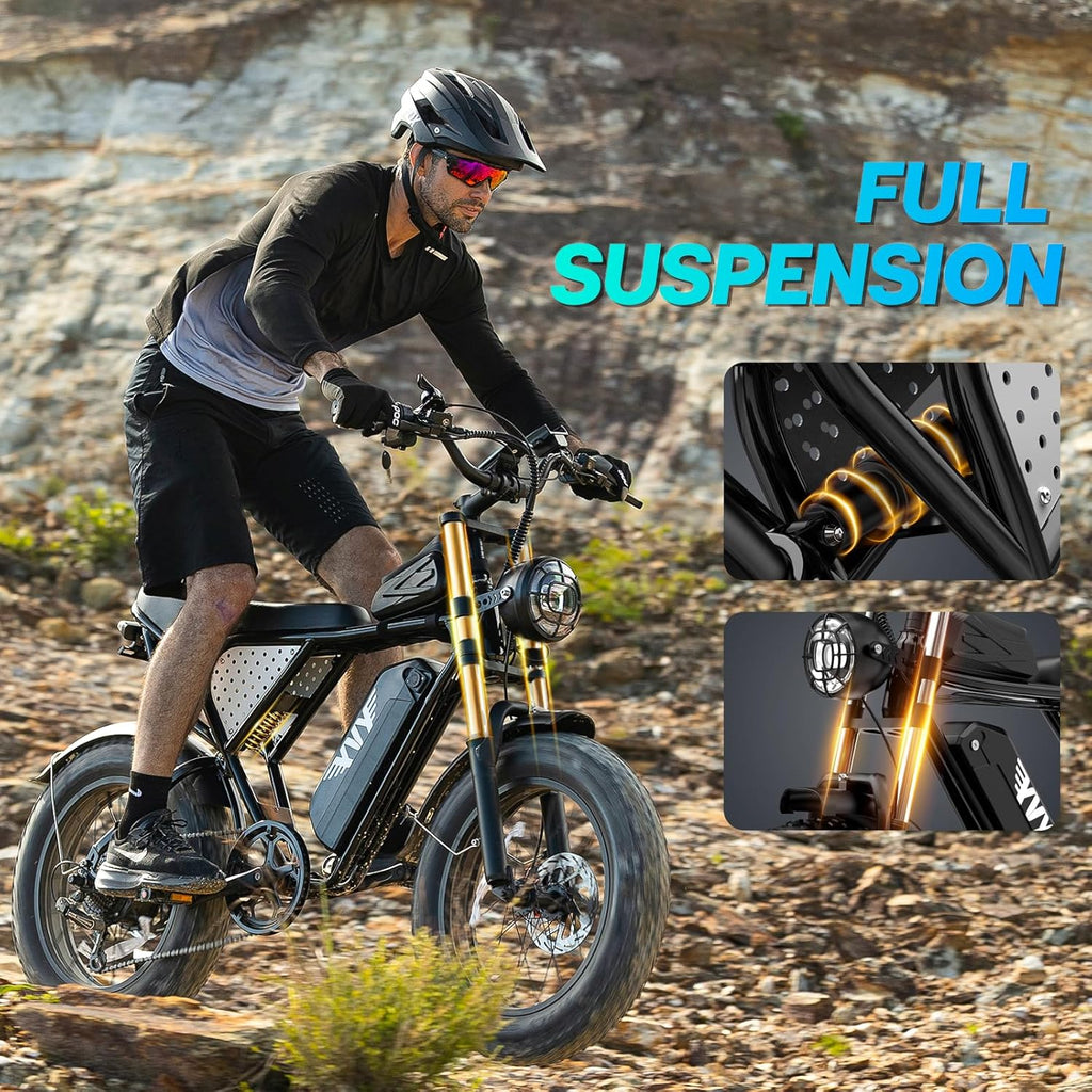 YVY 1500W Peak Electric Bike for Adults, 35MPH Top Speed 48V 20Ah Battery eBike, UL2849 Certified Mountain e-Bike for Hill Climbing, 20' Fat Tire All-Terrain, Full Suspension