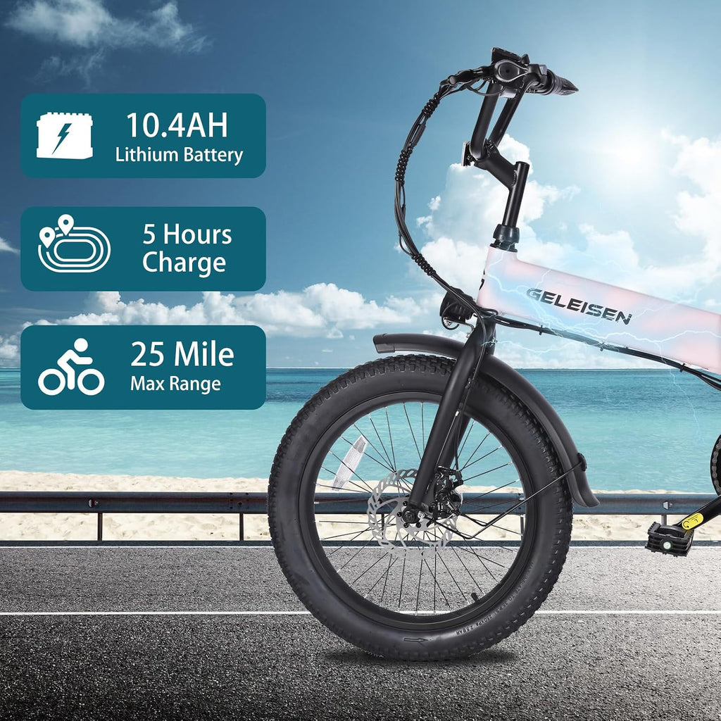 Folding Electric Bike for Adults, 20'×3.0 Fat Tire Electric Bicycle, 374.4Wh Battery Ebike, 20MPH Electric Cargo Bike with LCD Color Display & 6 Speed Gears (Fits for 5'0'+)