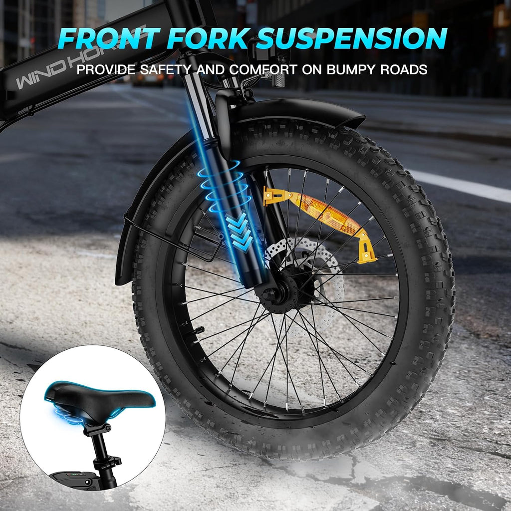 Foldable Electric Bike, Peak 983W Motor Ebike, 40-70 Miles & 20 MPH, 48V Removable Battery, 20' Fat Tire All-Terrain Electric Bicycle for Adults with 7-Speed, Suspension, Rear Rack, UL2849 Certified