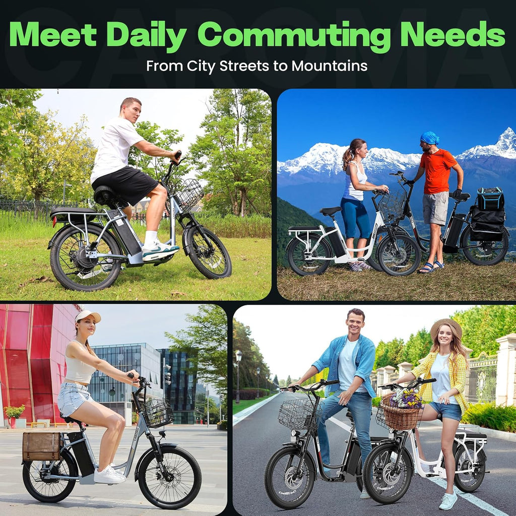 Caroma Peak 1200W/800W/500W/ Electric Scooter with Seat, 20' Off-Road Tires, 15/25/30Miles Range, 20MPH Top Speed, Adjustable Electric Scooter for Adults with Basket, Adults Ebike for Commuting