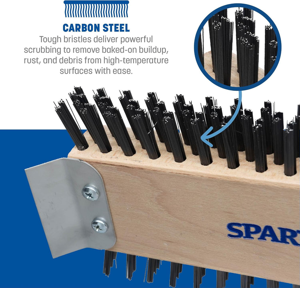 SPARTA 4002600 Stainless Steel Grill Brush, Grill Scraper With Long Handle For Commercial Cleaning, Kitchens, Restaurants, Bathrooms, 30 Inches, Brown, (Pack of 6)