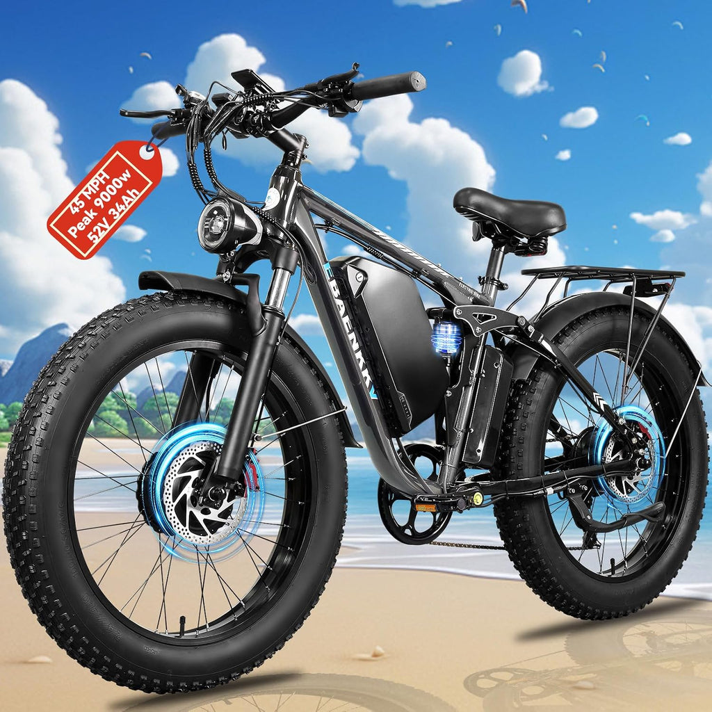 9000W Dual Motor Ebike,24' Fat Tire Electric Bike for Adults, 45MPH Fast 52V 34Ah Long Range, Dual Hydraulic Brakes Full Suspension, Snow/Mountain/Off-Road/Commute E-Bike