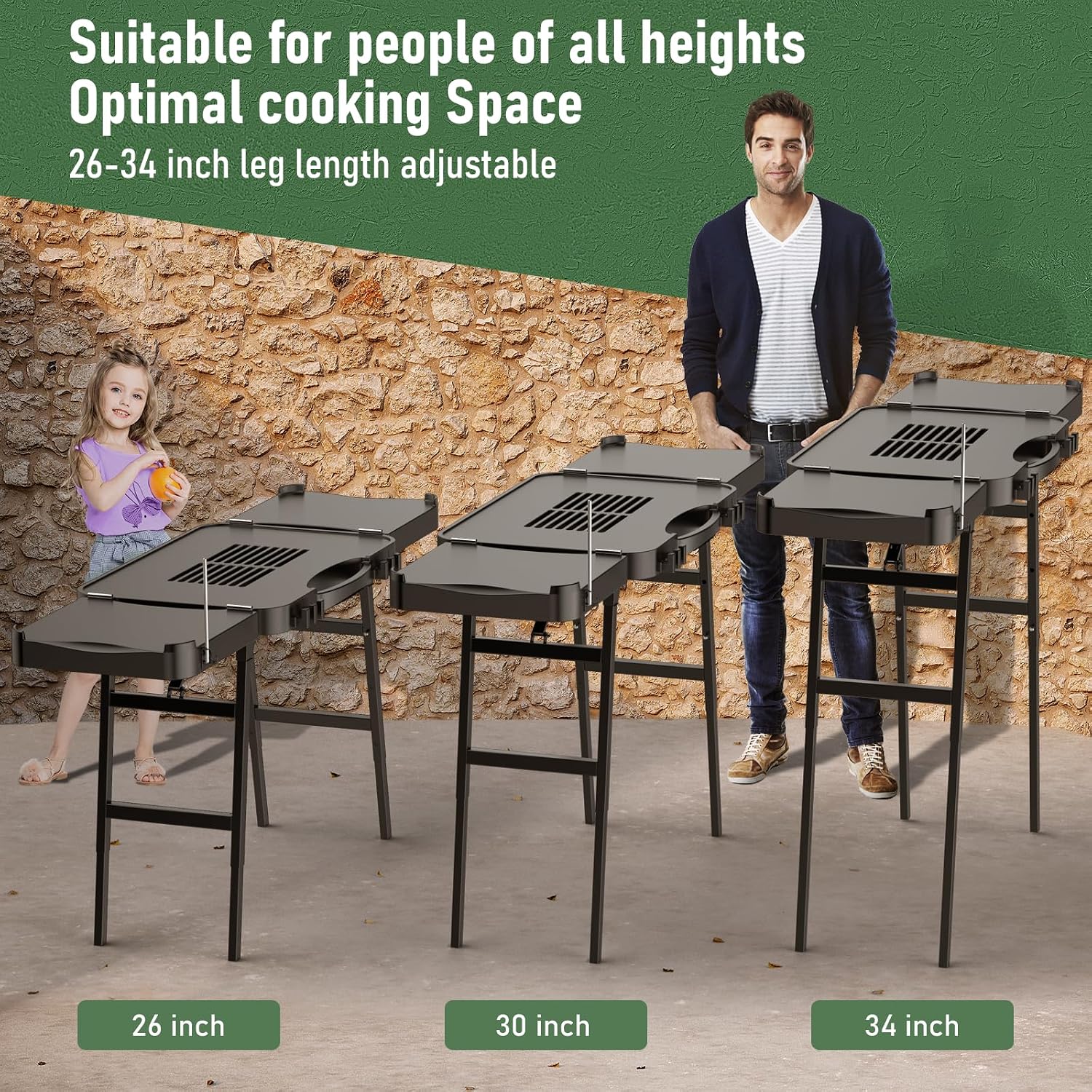 26'/30'/34' Portable Outdoor Grill Stand for Ninja Woodfire Outdoor Grill(OG701 OG850 OG951 OO101 Series), 51in Large Space, Upgrade Height & Quick-Fold Stand for Blackstone Griddle/Onni Pizza Oven